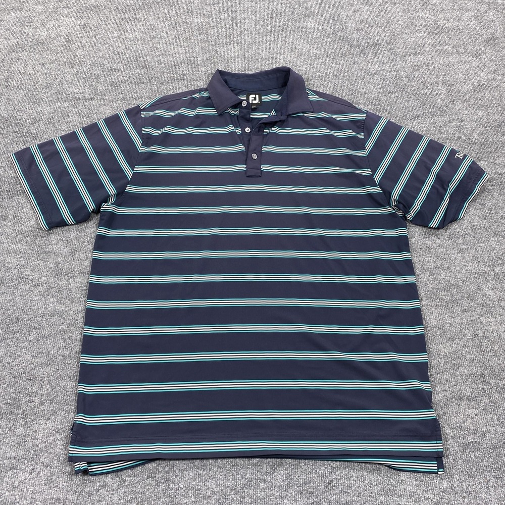 FootJoy Polo Shirt Mens XL Blue Striped Short Sleeve Polyester Embroidered Golf